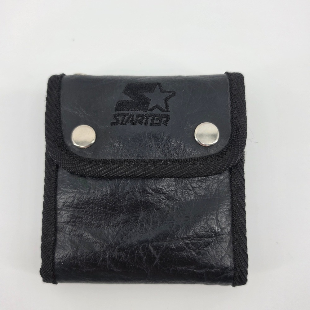 Vintage 90s Starter Brand Trifold Wallet Black Nylon Snap Embossed Logo OG